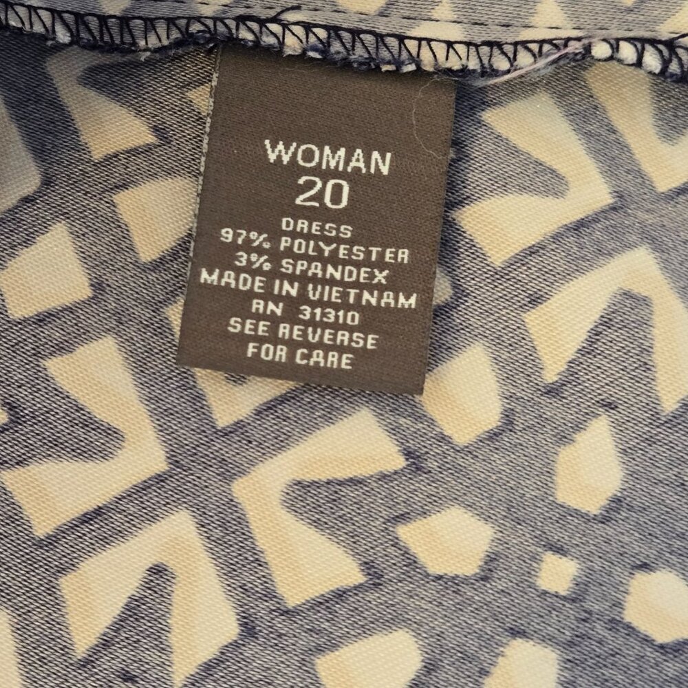 Roz & Ali Navy Blue Tan White Geometric Sleeveless A-Line Midi Dress Sz 20 - Picture 13 of 13
